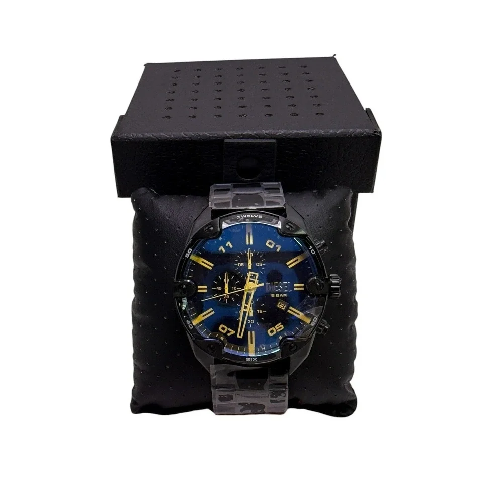 Diesel Mens Spiked Chronograph Watch DZ4609B Black Stainless Steel‎